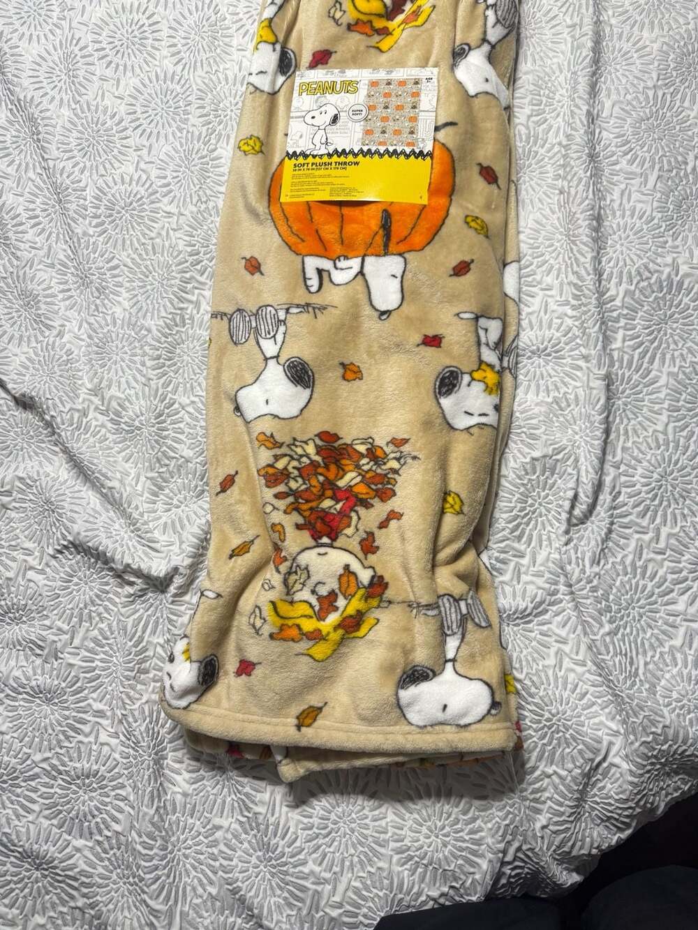 Peanuts Snoopy Autumn Fall Pumpkin Leaves Soft Plush Throw Blanket 50 x 70